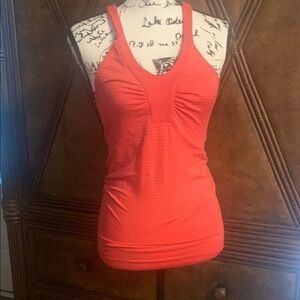 Under Armour Orange Ruched Sleeveless striped Tank Top very comfortable